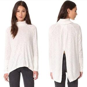 We The Free White Turtleneck Long Sleeve Split Back Top Size Small EUC Boho
